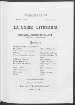 Entrega 5, Noviembre de 1909