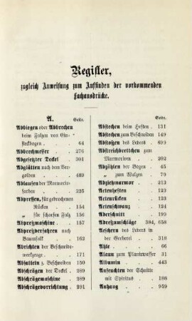 Register, zugleich Anweisung zum Auffinden der vorkommenden Fachausdrücke
