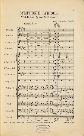 Symphonie lyrique : No. 3 E-Dur ; pour orchestre ; op. 33