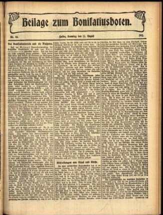 Zweite Ausgabe vom Sonntag, den 13. August 1911.