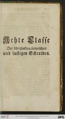 Achte Classe der scherzhaften, satyrischen und lustigen Schreiben