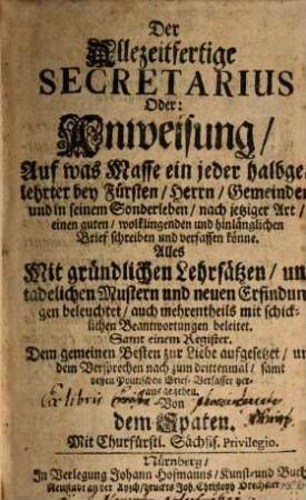 Der allezeit fertige Secretarius