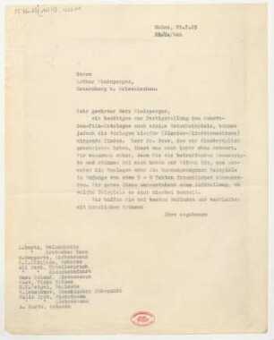 Brief an Lothar Windsperger : 29.07.1929