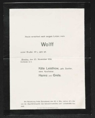 Brief von Käte Leistikow, Grete Leistikow und Hans Leistikow an Gerhart Hauptmann