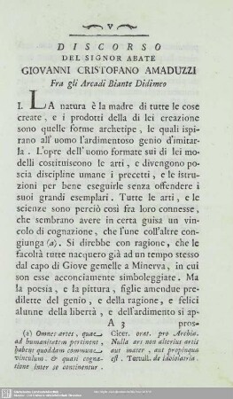 Discorso Del Signor Abate Giovanni Cristofano Amaduzzi Fra Gli Arcadi Biante Didimeo