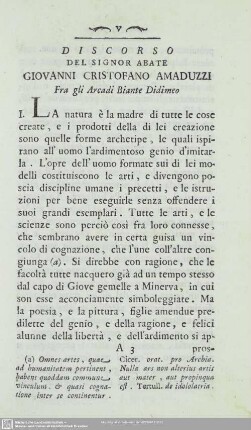 Discorso Del Signor Abate Giovanni Cristofano Amaduzzi Fra Gli Arcadi Biante Didimeo