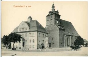Dommitzsch. Rathaus und Kirche