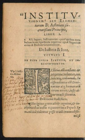 Institutionum Seu Elementorum D. Iustiniani sacratißimi Principis, Liber I.