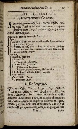 Sectio Tertia. De Serpentino Genere. - Sectio Quarta. De Quadrupedibus.