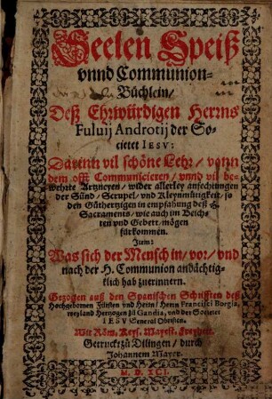 Seelen-Speiß und Communion-Büchlein