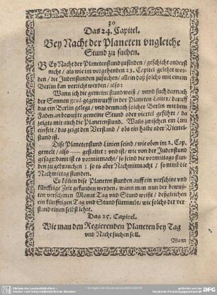 Das 24. Capitel. Bey Nacht der Planeten ungleiche Stund zu suchen.