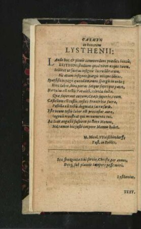 Carmen in honorem Lysthenii.