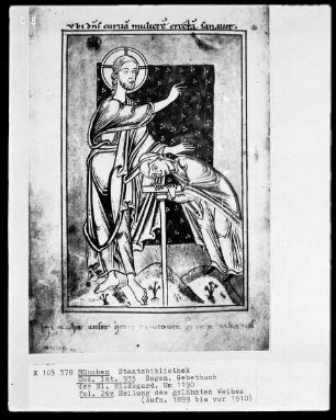Sogenanntes Gebetbuch der heiligen Hildegard — Heilung des gelähmten Weibes, Folio 26verso