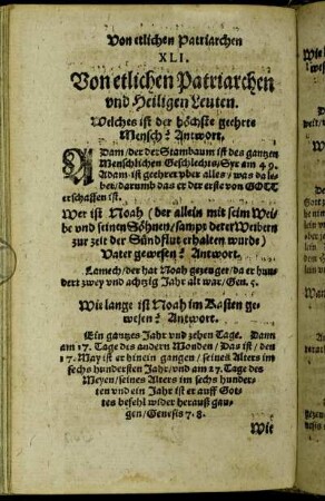 XLI. Von etlichen Patriarchen und Heiligen Leuten.