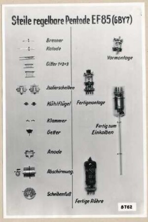 Miniatur-Röhre - Einzelteile EF 85, Schaubild; Foto, 1953
