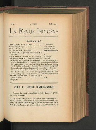 La Revue Indigène. 4e Année, Nr. 37. Mai 1909.