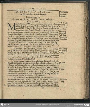 Disputatio Decima Ad Lib. 16. & 17. Pandectarum. Respondente Nicolao Henrico Pöppingio, Lubec.