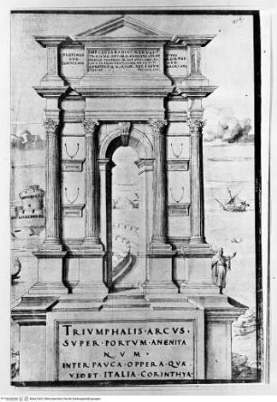 Desenhos das antigualhasAncona, Trajansbogen - Os desenhos das antigualhas que vio Francisco d'Ollanda, pintor portugués (... 1539 - 1540 ...) / (Ministerio de Asuntos Exteriores Relaciones Culturales). Publicalos, con notas de estudio y preliminares el Prof. E. Tormo. - Madrid, 1940. - 257 S., 54 Bl. : Ill. : 4. -Reproducción facsimil del codice de Francisco d'Ollanda que se custodia en la Biblioteca del Escorial