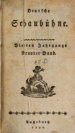 Deutsche Schaubühne. 45 = Jg. 4,Bd. 9. 1792