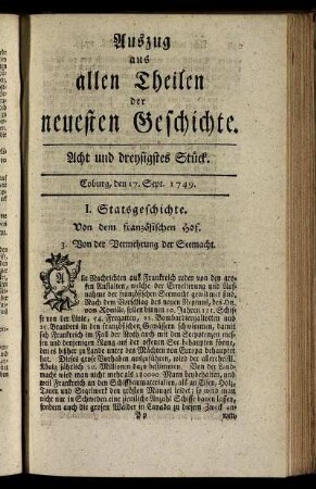 Acht und dreysigstes Stück. Coburg, den 17. Sept. 1749.