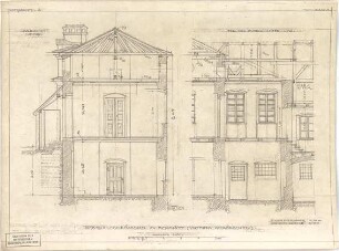 ohne Verfasserangabe; Eichstätt (Bayern); Bauaufnahmen (Bayerisches Denkmälerarchiv), Akademischer Architektenverein, München - Schloss Cobenzl (Querschnitt, Längsschnitt)