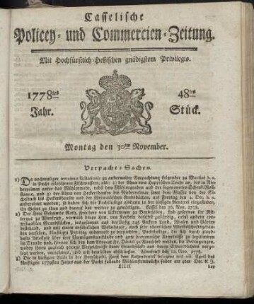 48tes Stueck, Montag den 30ten November. 1778