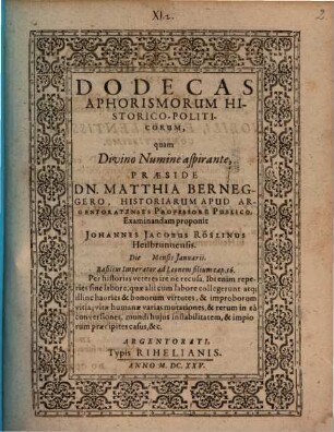 Dodecas amphorismorum historico politicorum