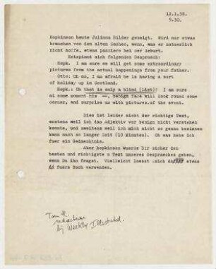 Notiz von Otto Salomon an Erich Salomon