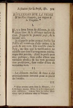 Réflexions Sur La Prose & les Vers François, par rapport à La Tragédie.