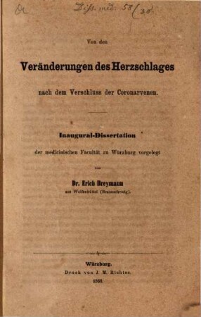 Von den Veränderungen des Herzschlages nach dem Verschluss der Coronarvenen