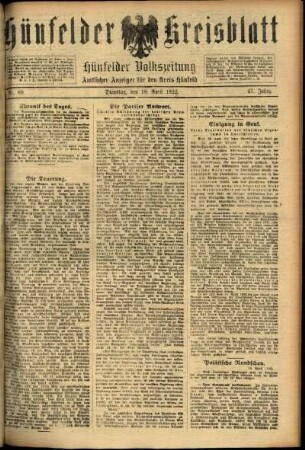Ausgabe vom Dienstag, den 18. April 1922.