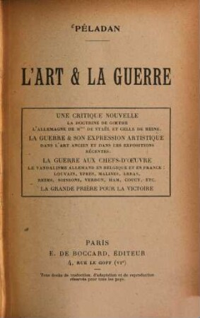 L' art & la guerre : une critique nouvelle
