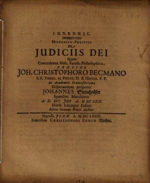 Dissertatio historico-politica de iudiciis dei