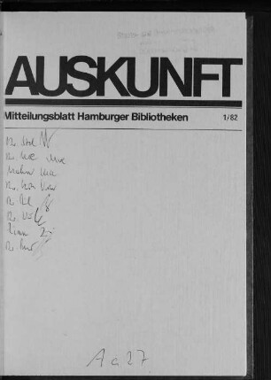 2.1982: Auskunft : Zeitschrift für Bibliothek, Archiv und Information in Norddeutschland