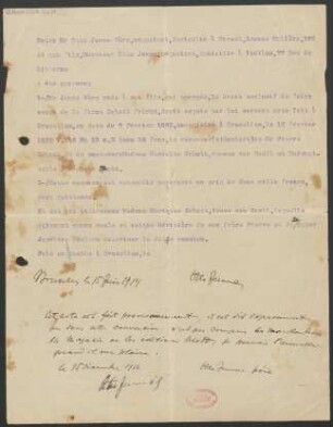 Vereinbarung über die Übertragung der Firma Schott frères (Brüssel) an Otto Junne junior