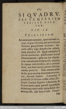 Si Quadrupes Pauperiem Fecisse Dicatur, Tit. IX.