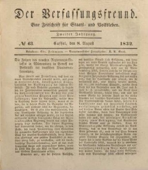 № 63. Cassel, den 8. August 1832.
