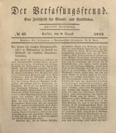 № 63. Cassel, den 8. August 1832.