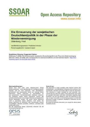 Die Erneuerung der sowjetischen Deutschlandpolitik in der Phase der Wiedervereinigung