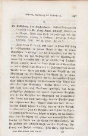 687-692 [Rezension] Scharpff, Franz Anton, Die Entstehung des Kirchenstaates