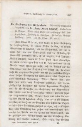 687-692 [Rezension] Scharpff, Franz Anton, Die Entstehung des Kirchenstaates