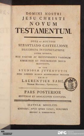 Pars Posterior: Epistolas Et Apocalypsin Complexa