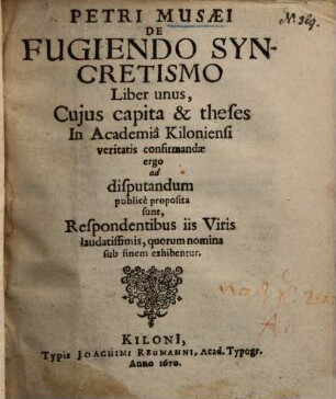 De fugiendo Syncretismo : liber unus ...