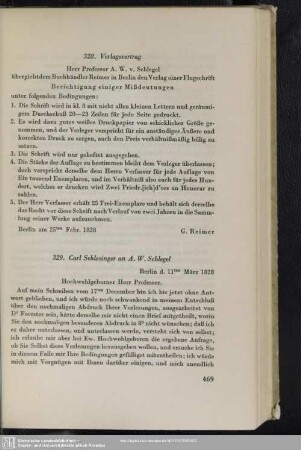 Carl Schlesinger an August Wilhelm von Schlegel, Berlin, 11.03.1828