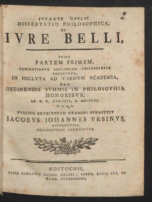 Dissertatio Philosophica, De Iure Belli