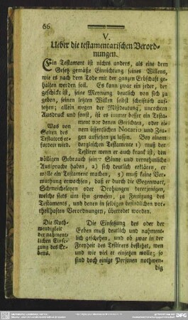 V. Ueber die testamentarischen Verordnungen