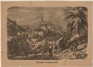 Schloss Weesenstein über dem Müglitztal (Müglitztal-Weesenstein) südöstlich von Dresden, Blick vom Abendfrieden nach Süden