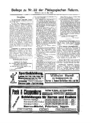 [Anzeigen] : Beilage zu Nr. 22 der Pädagogischen Reform