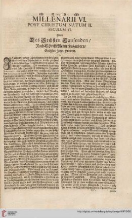 Millenarii VI. post Christum natum II. Seculum VI.