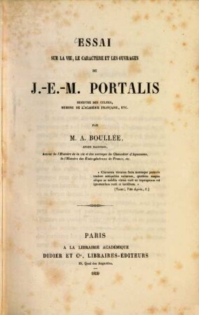 Essai sur la vie, le caractère et les ouvrages de J.-E.-M. Portalis